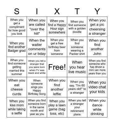 60th BIRTHDAY BINGO Card