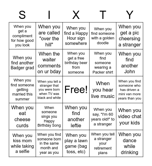 60th BIRTHDAY BINGO Card