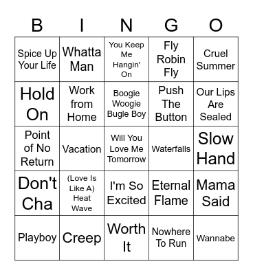 Top Girl Group Hits Over The Years Bingo Card