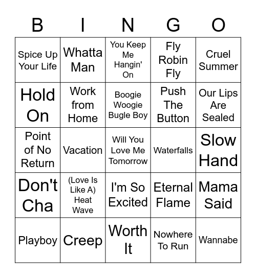 Top Girl Group Hits Over The Years Bingo Card