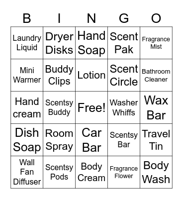 Scentsy Favorites Bingo Card