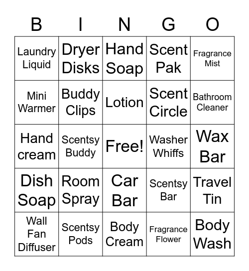 Scentsy Favorites Bingo Card
