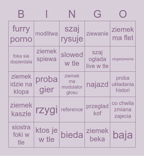 Ultimate Reakcyjni Bingo Card
