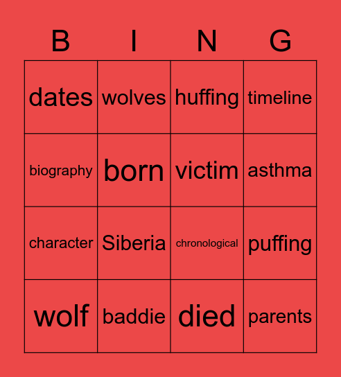 Big Bad Wolf Bingo Card