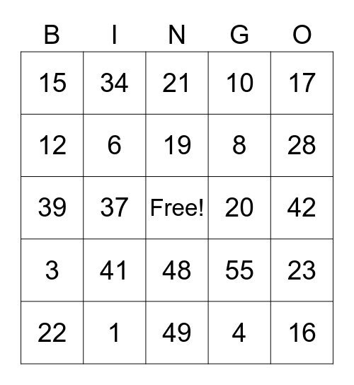 Order of Operations Bingo Card
