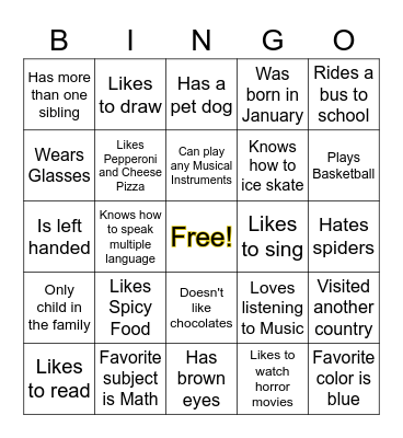 Human Bingo Card