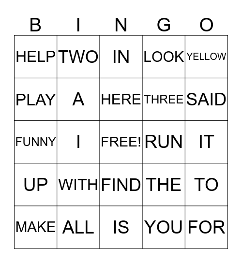 WORD BINGO FOR MY LITTLE ANGELS Bingo Card