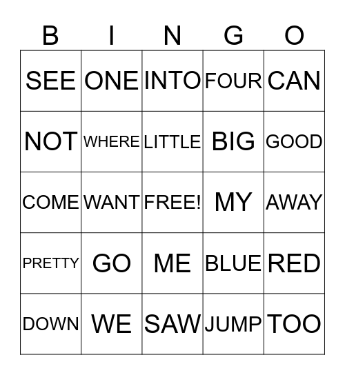 WORD BINGO FOR OUR LITTLE ONES Bingo Card