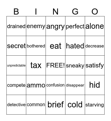SYNONYM CONTEXT CLUE BINGO Card