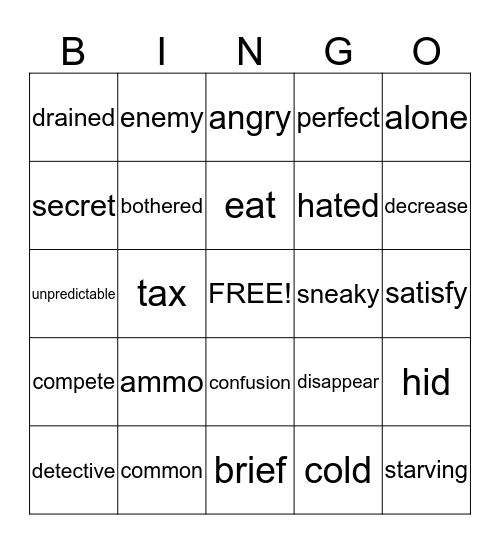 SYNONYM CONTEXT CLUE BINGO Card