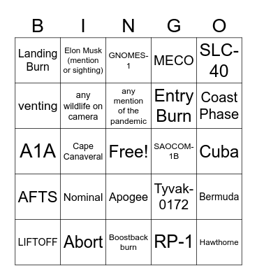 SAOCOM-1B LAUNCH BINGO!!! Bingo Card