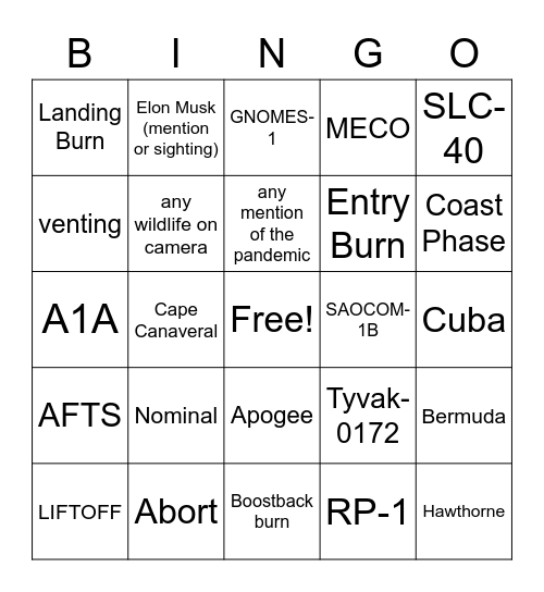 SAOCOM-1B LAUNCH BINGO!!! Bingo Card