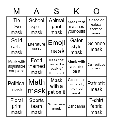 Mask BINGO Card