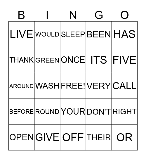 WORD BINGO FOR OUR LITTLE ONES Bingo Card