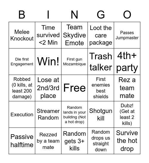 Apex Bingo! Bingo Card