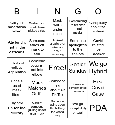 Senior Year (week) Bingo Card