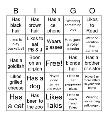 Student Search Bingo Card