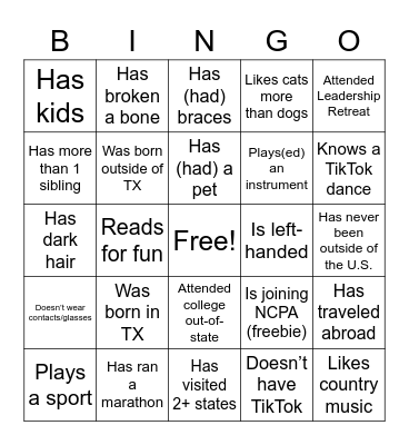 Untitled Bingo Card