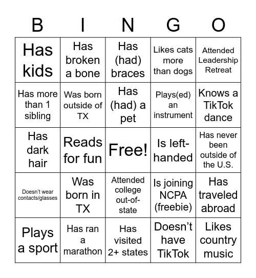 Untitled Bingo Card