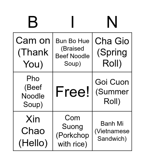 VSA Bingo Card