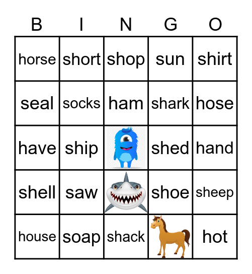 S, H, and SH Digraph Bingo Card