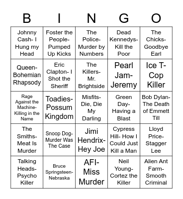 Total-Quiz.com Presents Radio Bingo: Songs That Murder Bingo Card