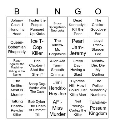 Total-Quiz.com Presents Radio Bingo: Songs That Murder Bingo Card