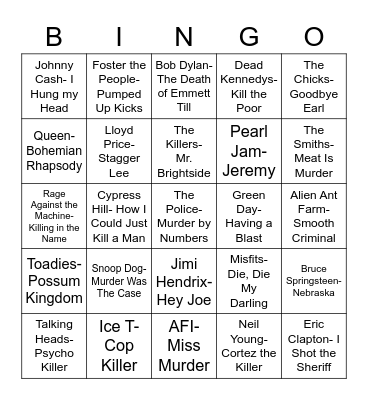 Total-Quiz.com Presents Radio Bingo: Songs That Murder Bingo Card