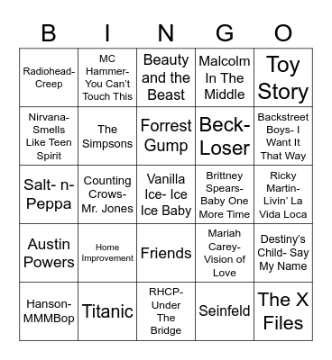 Total-Quiz.com Presents Radio Bingo: Remember the 90's Bingo Card