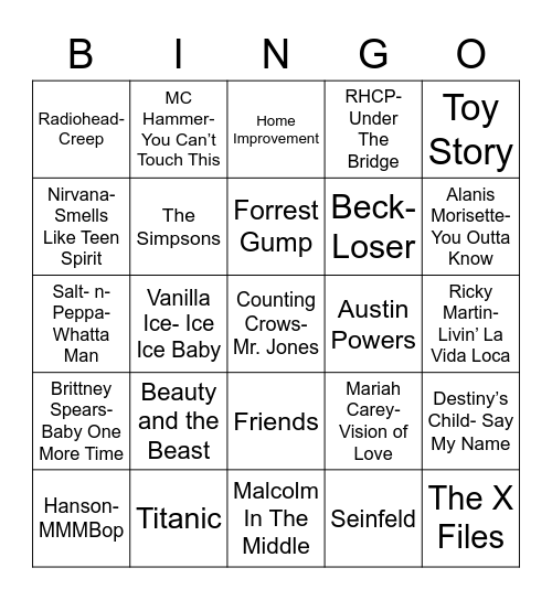 Total-Quiz.com Presents Radio Bingo: Remember the 90's Bingo Card