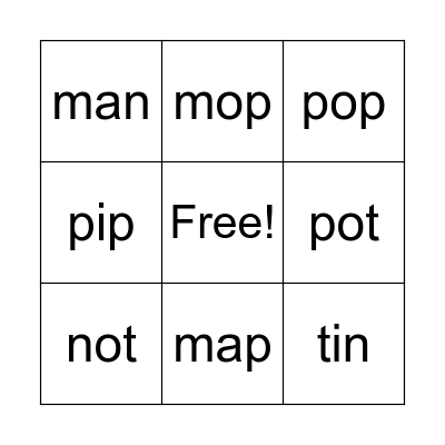 CVC Bingo - s, a, t, i, m, n, o, p Bingo Card