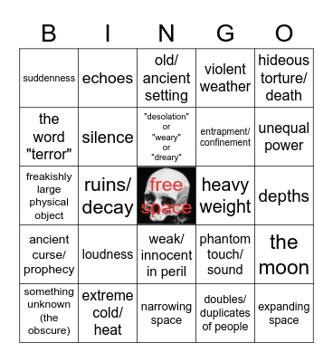 Gothic Bingo: "Sir Bertrand" Bingo Card
