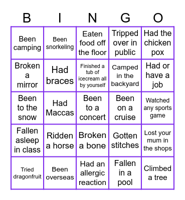 NEVER HAVE I EVER... Bingo Card