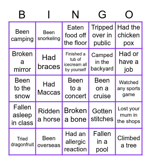 NEVER HAVE I EVER... Bingo Card