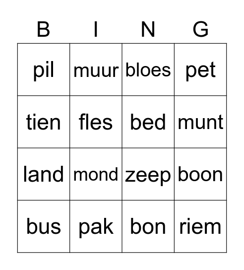 DigLin lijst 1-4 Bingo Card