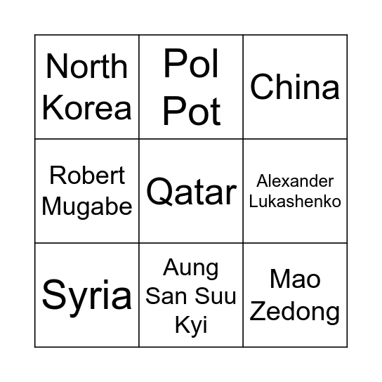 Dictatorship Bingo Card