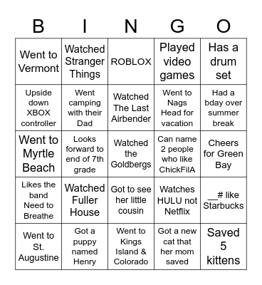 Untitled Bingo Card