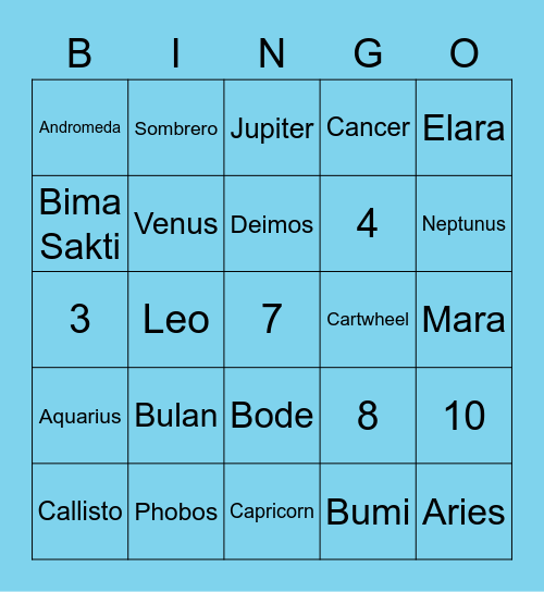 PUNYA MV96JOY Bingo Card
