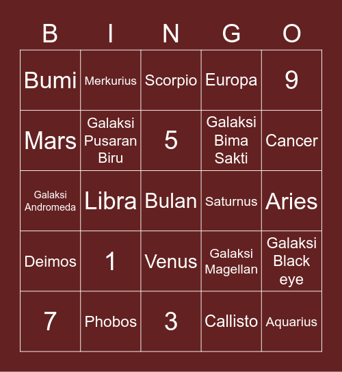 Nani’s Bingo Card