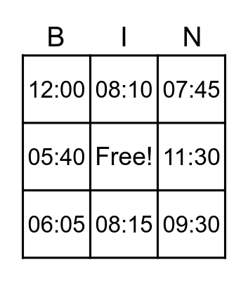 Telling the time Bingo Card