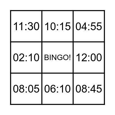 Telling the time Bingo Card