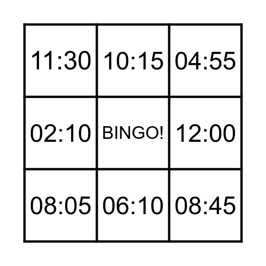 Telling the time Bingo Card