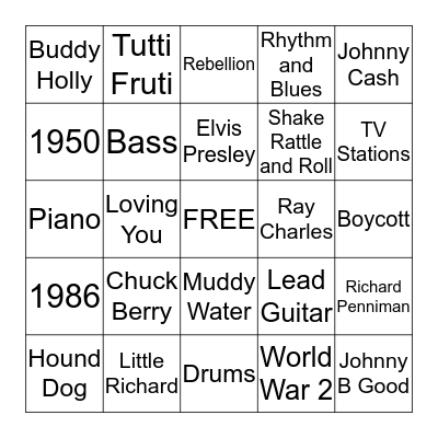Rock and Roll Bingo Card
