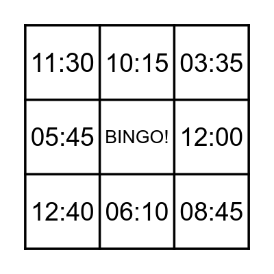 Telling the time Bingo Card
