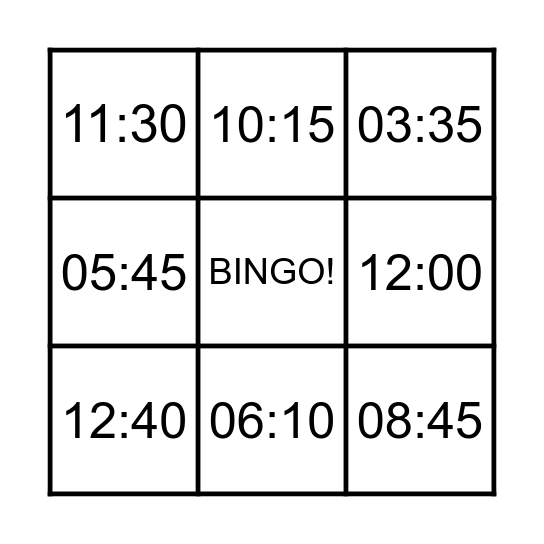Telling the time Bingo Card