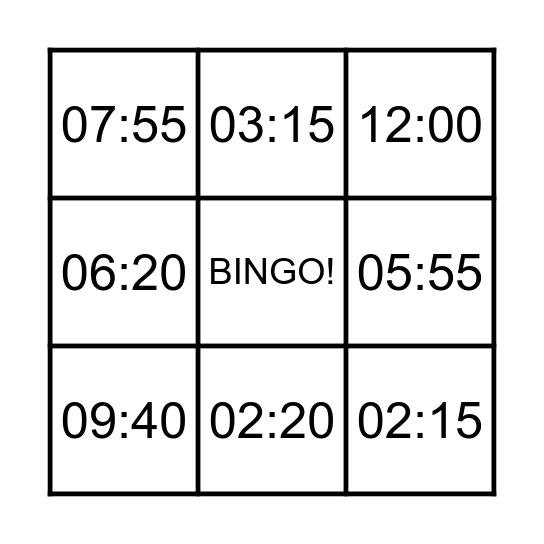 Telling the time Bingo Card