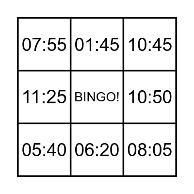 Telling the time Bingo Card