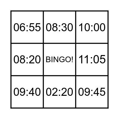 Telling the time Bingo Card