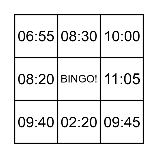 Telling the time Bingo Card