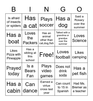 Get to know the class Bingo Card